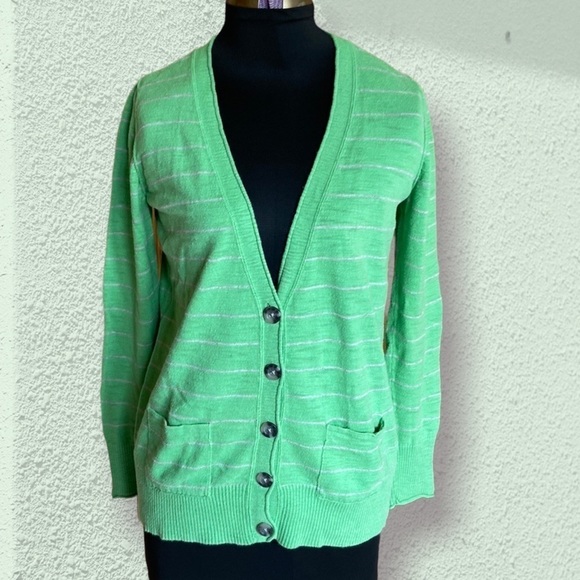 Mossimo Supply Co. Sweaters - 𝅺mossimo Bright Green Striped Cardigan Sz L